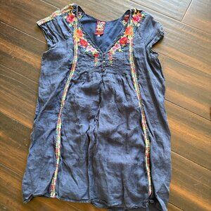 Johnny Was Navy Linen Shift Dress